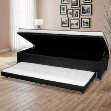 Imagem de Cama Box Solteiro Ortopédica Conjugada Baú com Cama Auxiliar 88cm X 51