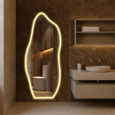 Imagem de Espelho Organico com LED Jateado Borda Infinita Bivolt Iluminado Para 