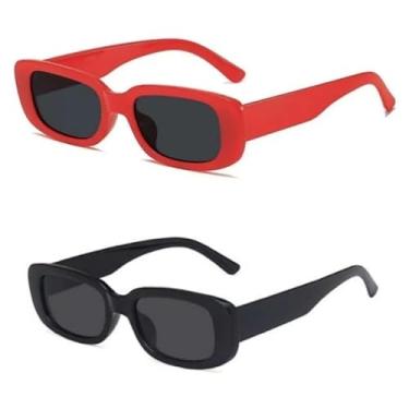 Imagem de Conjunto de óculos de sol retrô unissex, proteção UV400, adequado para uso diário, passeios na praia e festas(preta com vermelho)