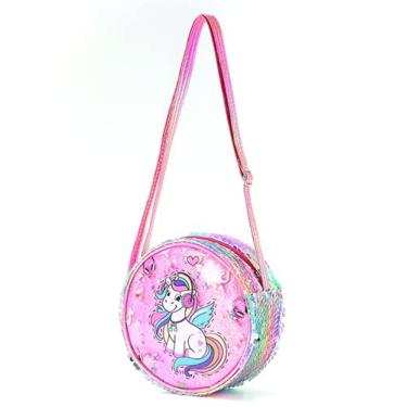 Imagem de Bolsa tiracolo para meninas, mini bolsa de ombro de princesa de unicórnio fofa, bolsa de mensagem, bolsa de moedas de lantejoulas, Rosa - vermelho, One Size, Durável