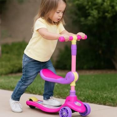 Imagem de Patinete Infantil 2 em 1 Rosa Com Assento Ajustável Brinquedo Scooter Criança Estável e Confortável
