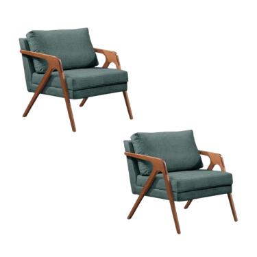 Imagem de Kit 02 Poltronas Decorativa Mona Luxo Base Em Madeira Maciça