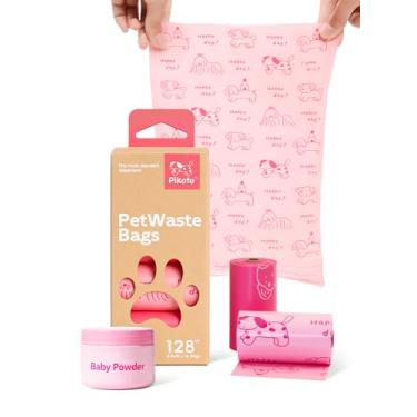 Imagem de Pikoto Sacos para cocô de cachorro, grandes, grossos e à prova de vazamentos para passear com cães, areia de gato e limpeza de fraldas, rolos de recarga com adesivo fácil de puxar, rosa duplo, aroma
