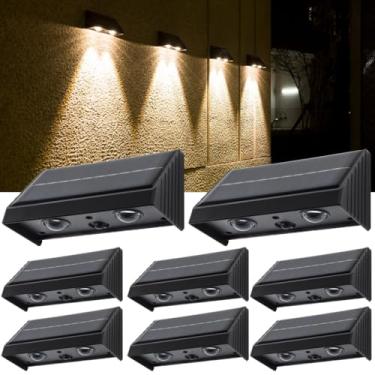 Imagem de Chewtoyo Luzes solares quentes brilhantes de segurança LED pacotes à prova d'água, holofotes ao ar livre 8 cerca com parede para jardim sem fio 1200 Mah, pátio, quintal, luzes de bateria varanda