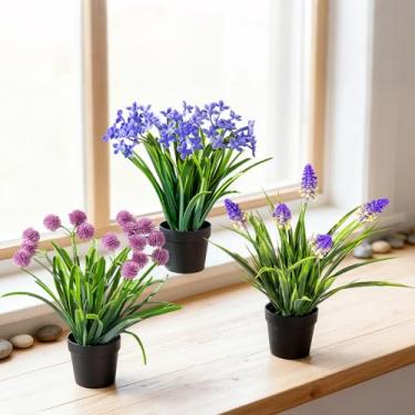 Imagem de Yarmare Pacote com 3 flores artificiais em vasos de plantas pequenas falsas para decoração de casa, planta de flores falsas, mini plantas artificiais para quarto, sala de estar, escritório, prateleira