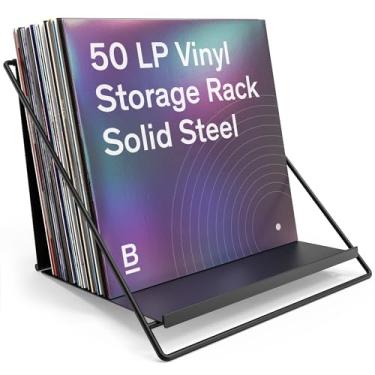 Imagem de Boundless Audio Suporte de disco de vinil – Rack de armazenamento de disco de vinil de aço sólido para 50 LPs – Organizador de álbum minimalista com suporte para exibição – Alternativa segura de caixa