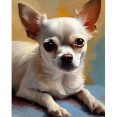 Imagem de XTXGERL Kit de pintura a óleo DIY por número Chihuahua Dog DIY Painting by Number Kits de pintura a óleo pintura a óleo para decoração de casa, 40 x 50 cm sem moldura