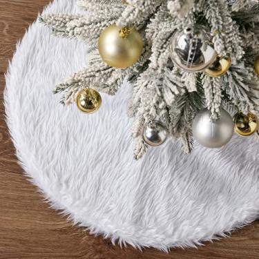 Imagem de COZYMIC Saia de árvore de Natal de 50 cm de pele sintética branca, fofa, quente e aconchegante, mini saia para decoração de festa de Natal em casa