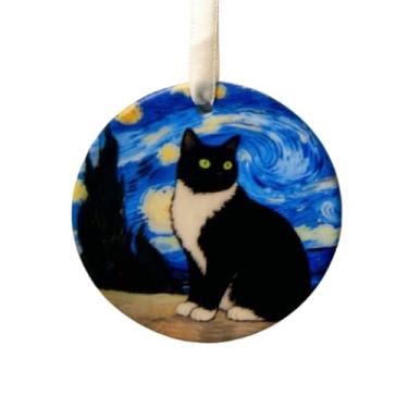 Imagem de Enfeites de Natal para casa de fazenda, lindo alce, gato, porco, galinha, ganso, decoração de árvore de Natal, cerâmica engraçada (gato preto)