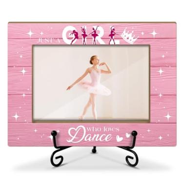 Imagem de Moldura para fotos Just A Girl Who Loves Dance, presentes para amantes de dança, presentes de dança para mulheres, filha, irmã, molduras de madeira 10 x 15 com suporte de ferro para exibição de mesa