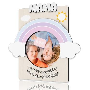 Imagem de Mamãe porta-retrato magnético, mini molduras magnéticas para geladeira e armário, Natal, aniversário, Dia de Ação de Graças, Dia das Mães, presente para mamãe, arco-íris com nuvens, imãs de madeira