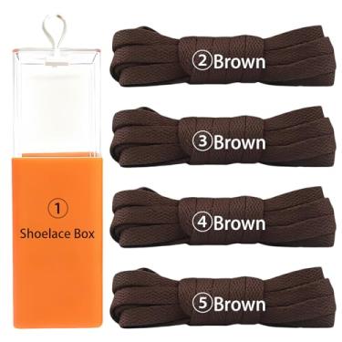 Imagem de sovida 4 pares de cadarços planos - 36 cores para cadarço de sapatos, tênis de corrida atlético, sapatos casuais, cordas para botas, 19-marrom x 4 + caixa de cadarço, 160cm【63in】