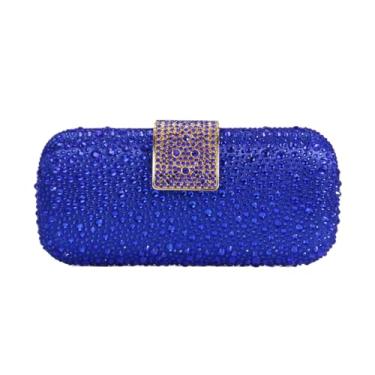 Imagem de TYQVRVZ Bolsa feminina retrô de strass para noite com corrente de cristal e glitter para festa, coquetel, formatura, Azul royal