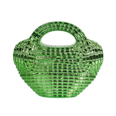 Imagem de DKQXEIM Bolsa feminina moderna de metal com estampa de crocodilo com glitter metálico clutch bolsa de mão exclusiva para festa de formatura, Verde, 9.1 * 7.7 * 2.8 inches