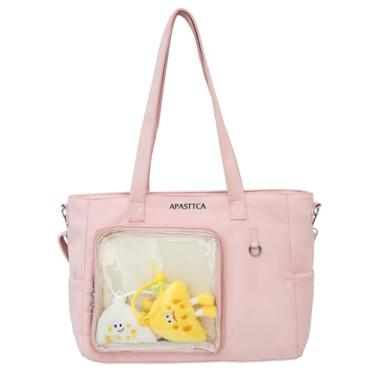 Imagem de KeAiDMon Bolsa tiracolo feminina kawaii estética japonesa transparente itabag anime pin display bolsa de ombro com placa para fãs de Kpop, rosa