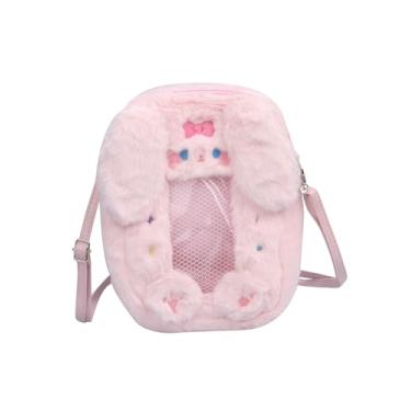 Imagem de Linda bolsa transversal de pelúcia feminina multifuncional transparente, Coelho rosa, tamanho �nico