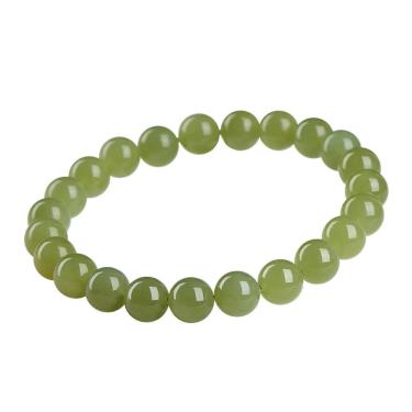 Imagem de Pulseira de miçangas de jade de nefrite natural de 8 mm para mulheres e homens
