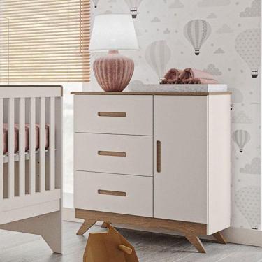 Imagem de Cômoda Infantil Ambiente Retrô Maya Off White Carvalho - Carolina