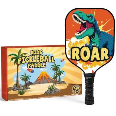 Imagem de Dany x Kevin Raquete infantil de pickleball – design de dinossauro | Raquete leve de fibra de vidro para crianças menores de 12 anos (apenas 2 kg) | Pega pequena para fácil manuseio | Remo juvenil