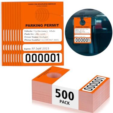 Imagem de 500 peças de etiqueta laranja para estacionamento de estacionamento número aleatório (00001-50000) etiquetas de estacionamento de carro etiqueta de pendurar papel 7 x 11 cm passes personalizados