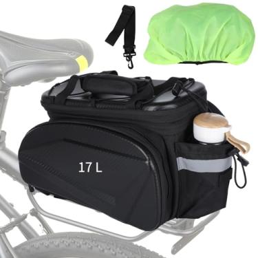 Imagem de Bolsa de bicicleta expansível de 17 a 35 L, porta-malas com alça de ombro e capa de chuva, bolsa de selim espaçosa para ciclismo, configuração rápida para passeio noturno seguro