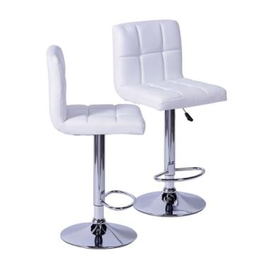 Imagem de KIT 02 BANQUETAS CONFORT ESTOF. BRANCA BASE CROMADA