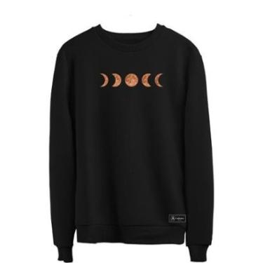Imagem de Blusão Moletom Fases da Lua Masculino e Feminino Personalizado sem Capuz gola Redonda-Unissex