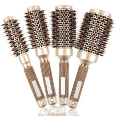 Imagem de Kit 4 Escova Profissional para Cabelo Secadora Alisadora Modelar Cachos Onda Vent Anti Frizz Anti-Quebra Finalizacao Cabelo Seco Umido Ceramic Hair Premium Fitagem Facil Desembaraco Flex Cachos Mechas Onda