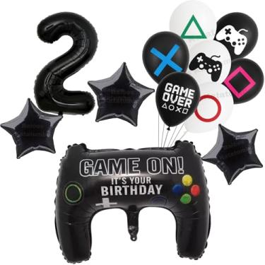 Imagem de Kit Festa Decoração: Balão Metalizado Controle Game +25 Balões Bexigas Gamer + Balão Número de ±75 - Balão Aniversário (Preto 2)