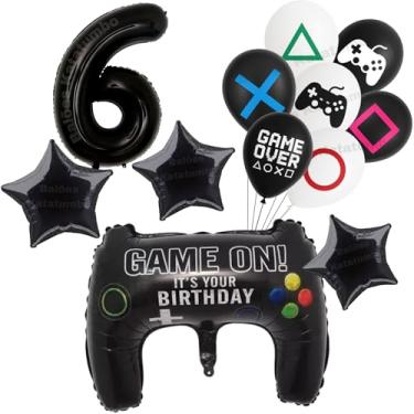 Imagem de Kit Festa Decoração: Balão Metalizado Controle Game +25 Balões Bexigas Gamer + Balão Número de ±75 - Balão Aniversário (Preto 6)