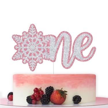 Imagem de Snowflake One Cake Topper, Winter Onederland 1st Birthday Decorations, Frozen Winter Wonderland First Birthday Baby Shower Party Decorations (Pink and Silver)