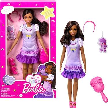 Imagem de Barbie – Puppe für Kindergartenalter, My First Barbie Brooklyn-Puppe, 34 cm große, weichem, beweglichem Körper, schwarzem Haar, Zubehör, Barbie-Puppe ab 3J+, Kinderspielzeug und -geschenke, HLL20