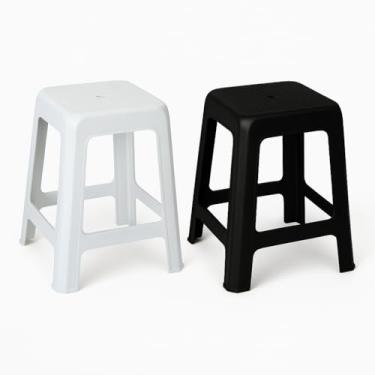 Imagem de Banqueta/Banco de Plástico Reforçada - Branca Mármore-Preta As cores são enviadas aleatoriamente