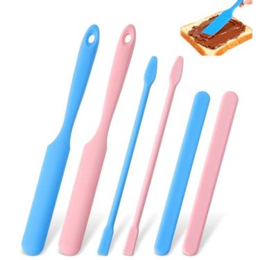 Imagem de 6 espátulas de silicone, conjunto de espátulas coloridas e finas, espátulas longas de silicone para assar, misturar e depilar cozinha (3 estilos)