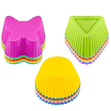 Imagem de 42 peças de copos de silicone para assar cupcake, moldes de bolo antiaderentes SENHAI resistente ao calor moldes de cubo de gelo para fazer pão de chocolate com muffin – 6 formas