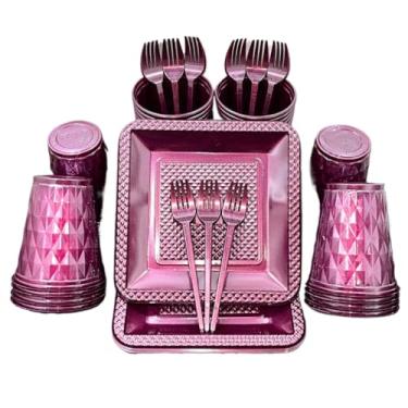 Imagem de Kit 260 Itens Descartaveis Festa Aniversário Prato Quadrado Diamante Plástico Colorido Perolado Candy Pastel (Marsala Perolado)