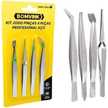 Imagem de Kit Pinças Profissionais de Precisão, 4 Peças em Aço Carbono, Antiestática ESD, para Eletrônica, Relojoaria, Aeromodelismo, Manutenção e Artesanato