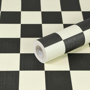 Imagem de Papel de parede quadriculado para papel de parede quadriculado 43 x 300 cm papel de contato quadriculado preto marrom mosaico xadrez moderno autoadesivo vinil removível papel de parede para forro de