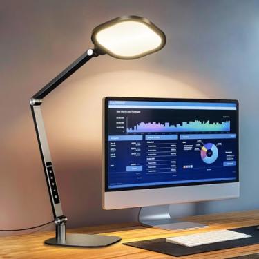 Imagem de LitONES Lâmpada de mesa LED para escritório em casa, iluminação com zoom de computador de 15 W com braço giratório, função de memória e temporizador, anel de luz regulável para chamadas de vídeo