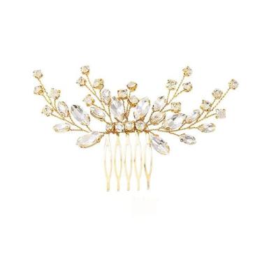 Imagem de Pentes de cabelo com flores de cristal para noivas, presilhas de cabelo vintage, presilhas de strass francês, acessórios de cabelo de flor de pérola para mulheres e meninas (ouro)