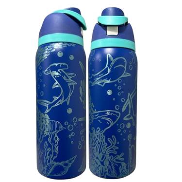 Imagem de Silva lining designing Copo de aço inoxidável veterinário para veterinário copo de 1,134 g Animal Novo copo de água copo de água copo de animal fofo (947.2 g Teal(74)-Sharks(J13))