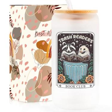 Imagem de Kimoli Copo de vidro do clube do livro de 473 ml, presentes legais para amantes de livros, presentes para mulheres, leitores, melhores amigos, copo de café gelado fofo com tampas e canudos