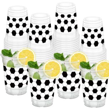 Imagem de HYMENEX 50 peças de copos de futebol, copos de plástico de 340 g para eventos temáticos esportivos, decoração de dia de jogo, lembrancinhas de artigos de festa de aniversário