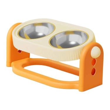 Imagem de Fenteer Tigela elevada e inclinada para gatos, comedouro e bebedouro com altura ajustável para cães de pequeno médio porte, Laranja