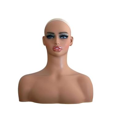 Imagem de Zialofi Manequim de cabeça de manequim realista com furos para orelha, suporte de exibição de peruca para óculos de chapéu