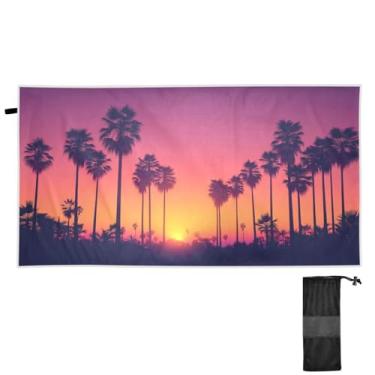 Imagem de ATTX Toalha de praia com silhuetas de palmeira, 79 x 188 cm - Cobertor de microfibra leve de secagem rápida e resistente à areia para piscina, ioga, academia e viagens | Esportes de banho de natação