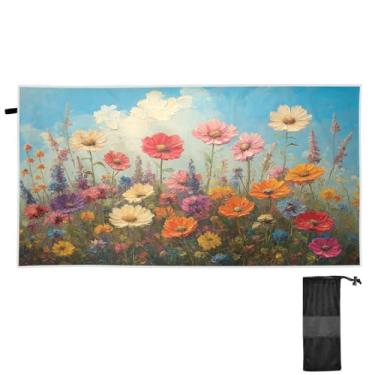 Imagem de ATTX Toalha de praia com pintura a óleo de flores silvestres 76 x 152 cm - Cobertor de microfibra leve de secagem rápida e resistente à areia para piscina, ioga, academia e viagens | Esportes de banho