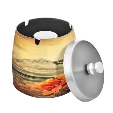 Imagem de Blueangle Cinzeiro Old Grungy Butterfly com tampa para cigarros, à prova de vento/à prova de chuva, aço inoxidável, sem fumaça, inodoro, cinzeiro para uso interno ou externo (407)