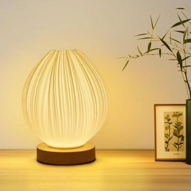 Imagem de Winawing Abajur De Mesa Cabeceira Pequeno Com Base Madeira Pêssego Impressão 3D Controle Botão Usb Regulável Pla Para Sala Estar Decoração Quarto