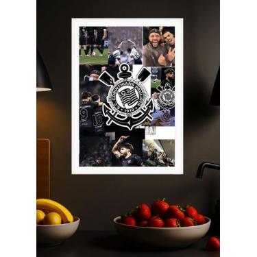 Imagem de Quadro Vai Corinthians! com Vidro e Moldura Branca Tam:A4 - Spark Loja